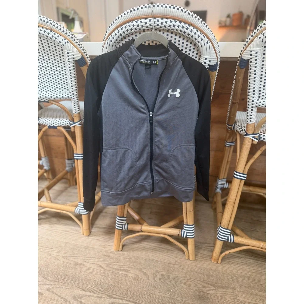 Under Armour Boys Gray Black Full Zip Track Jacket Youth Medium YMD JM M